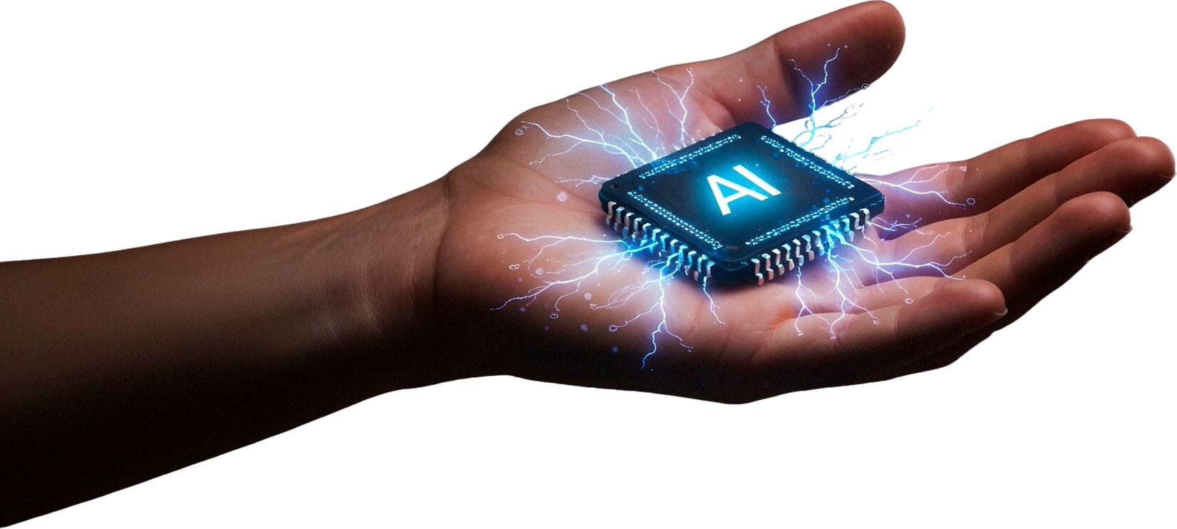 Mão segurando um chip de inteligência artificial